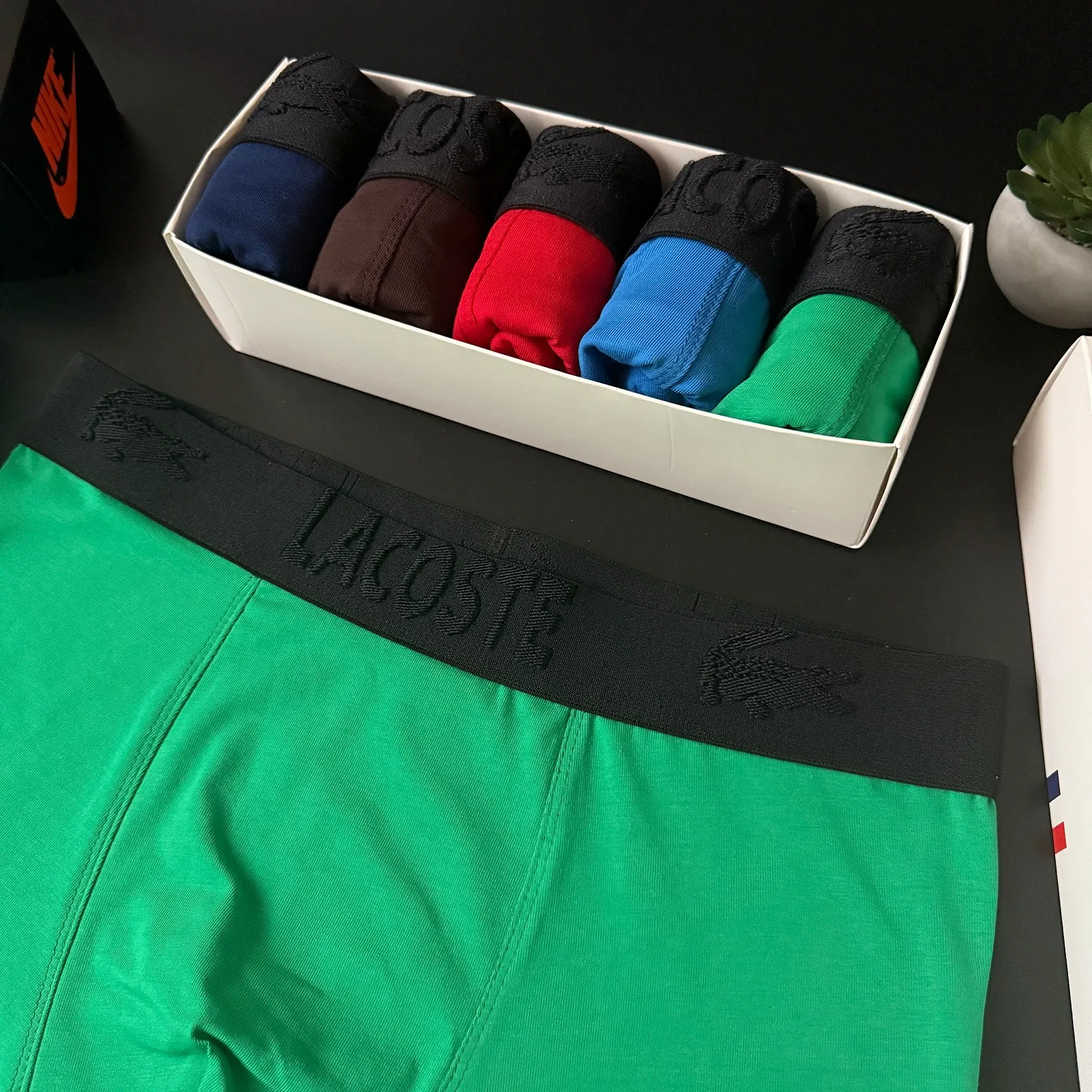 Чоловічі труси боксери комплект Lacoste різнокольорові, фото №10