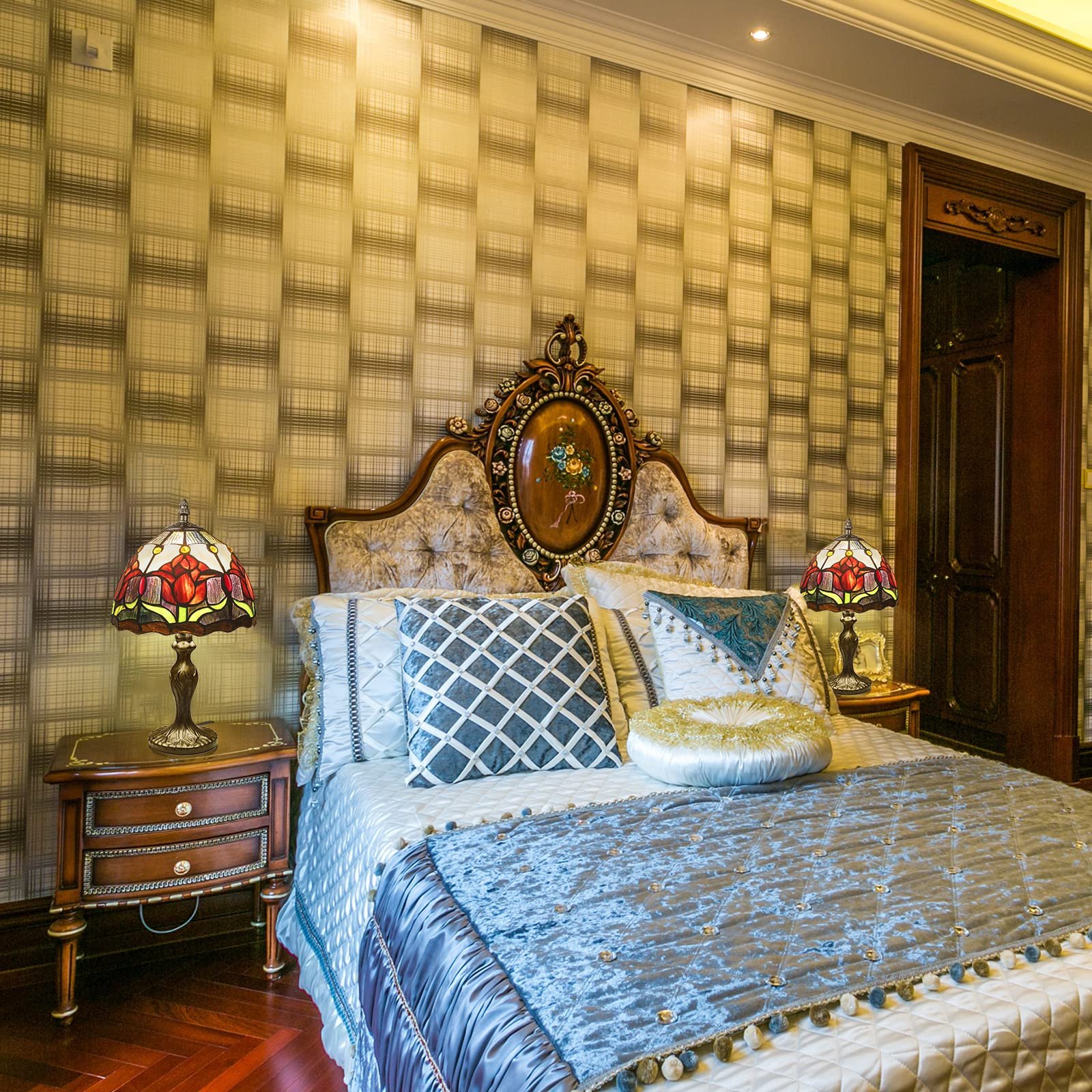 Настільна лампа MIAOKE Stained Glass Vintage ручної роботи вітражний абажур Червона, фото №6