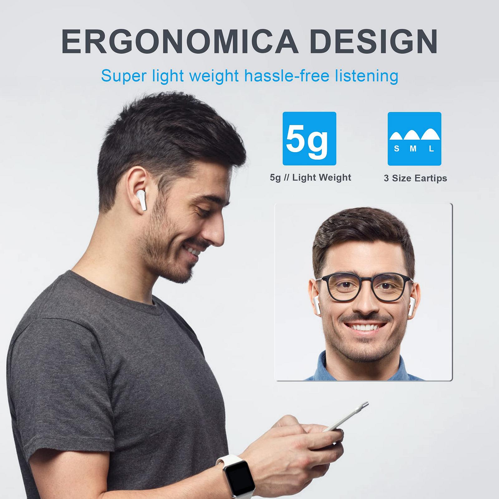 Навушники layajia Бездротові Bluetooth 5.1 Внутрішньоканальні Шумозаглушення Сенсорне керування 20 годин білого кольору, фото №3