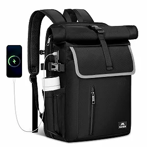 Рюкзак для ноутбука MATEIN Rolltop Чоловічий Водонепроникний 36 л 17.3 дюйма з USB та RFID Чорний - Фото 1