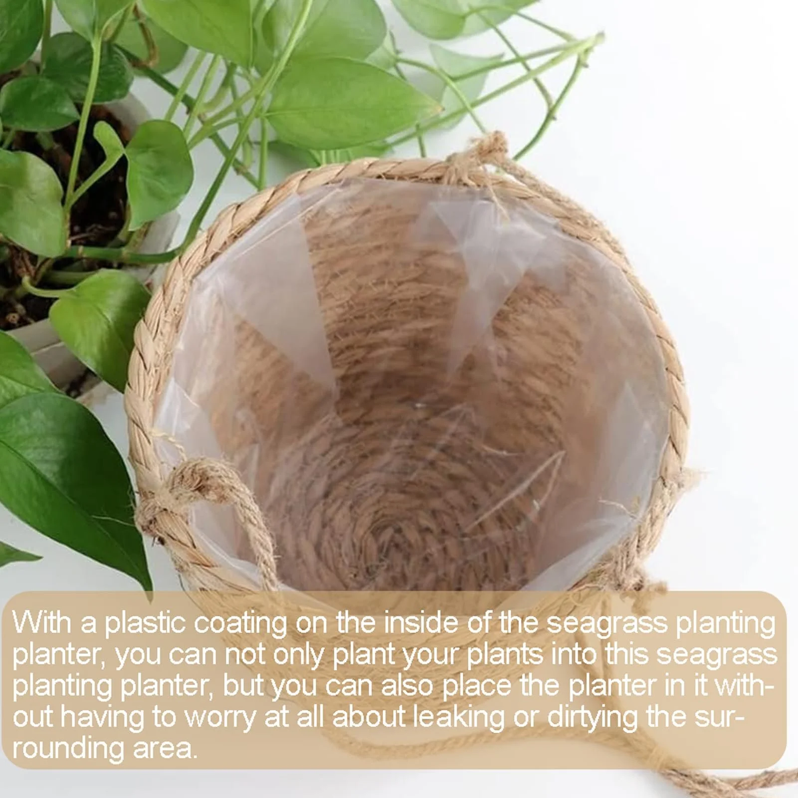 Підвісний плетений кошик для кашпо макраме бавовняна мотузка, фото №4