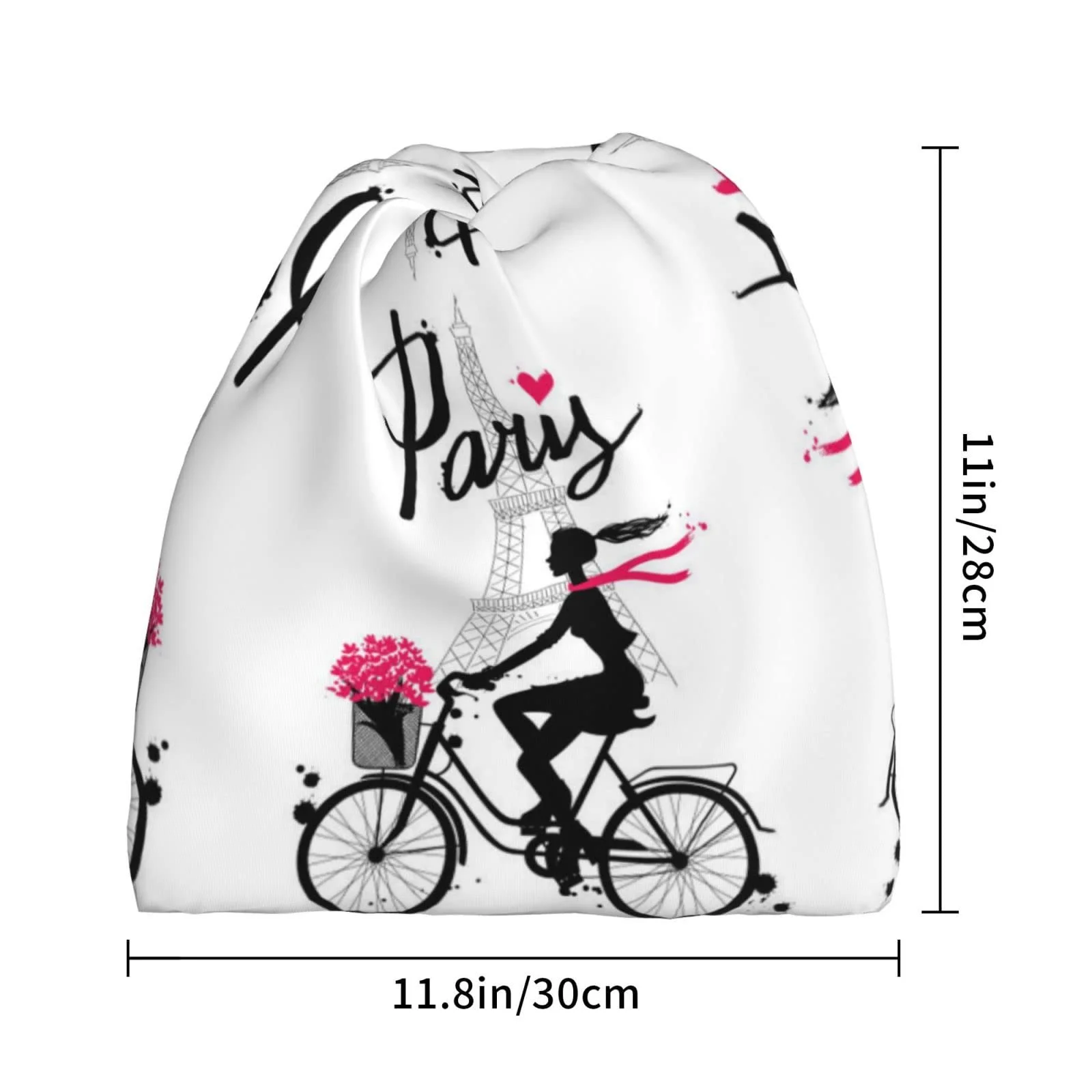 Многофункциональная шапка-бини для девочек с принтом велосипеда и Эйфелевой башни, фото №3