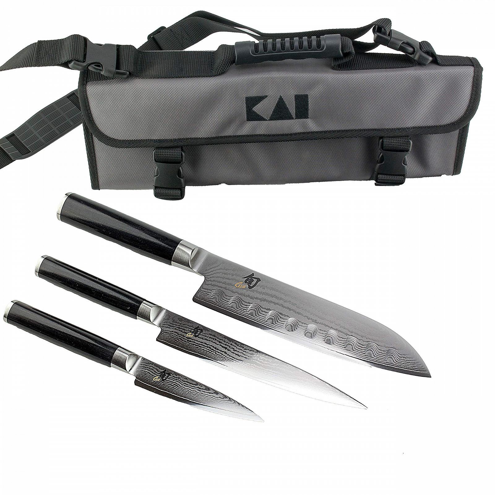 Набір ножів: Офісний ніж Kai Shun Classic DM-0700, Універсальний ніж DM-0701, Santoku DM-0718 + Сумка для ножів Kai, фото №1