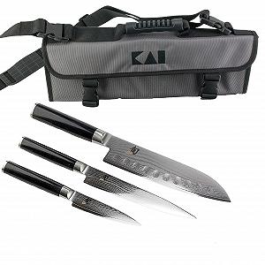Набір ножів: Офісний ніж Kai Shun Classic DM-0700, Універсальний ніж DM-0701, Santoku DM-0718 + Сумка для ножів Kai - Фото 1