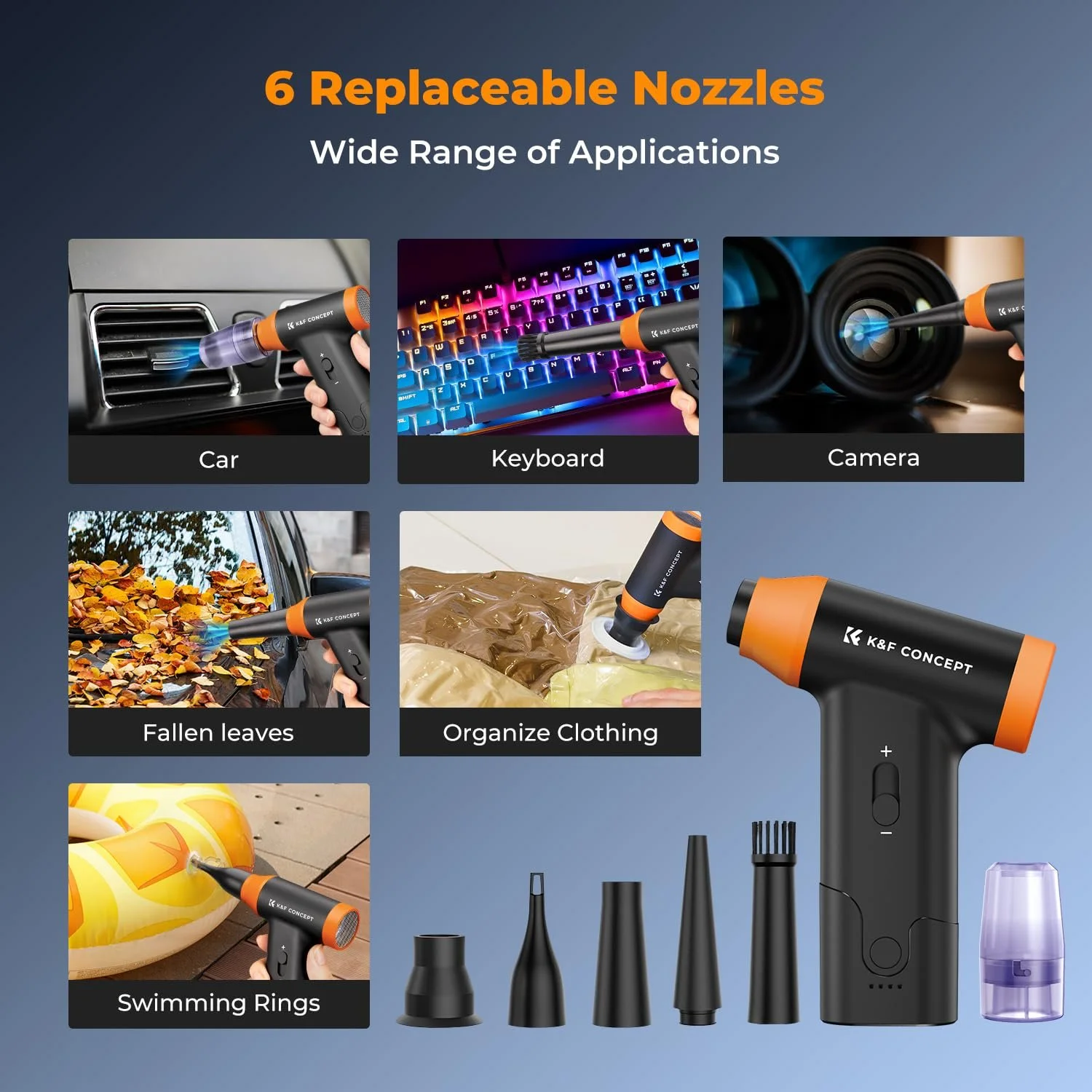 Електричний повітродувка K&F Concept 2-в-1 150000 RPM 5000 mAh для PC камери та авто, фото №4 Електричний повітродувка K&F Concept 2-в-1 150000 RPM 5000 mAh для PC камери та авто, фото №4