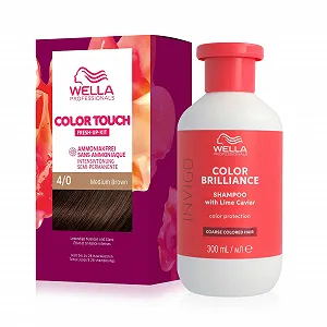 Напівперманентна фарба для волосся без аміаку 4/0 Cередній Коричневий (130 мл) та Шампунь для захисту кольору Color Brilliance для густого волосся з низьким рівнем pH (300 мл) - Фото 1