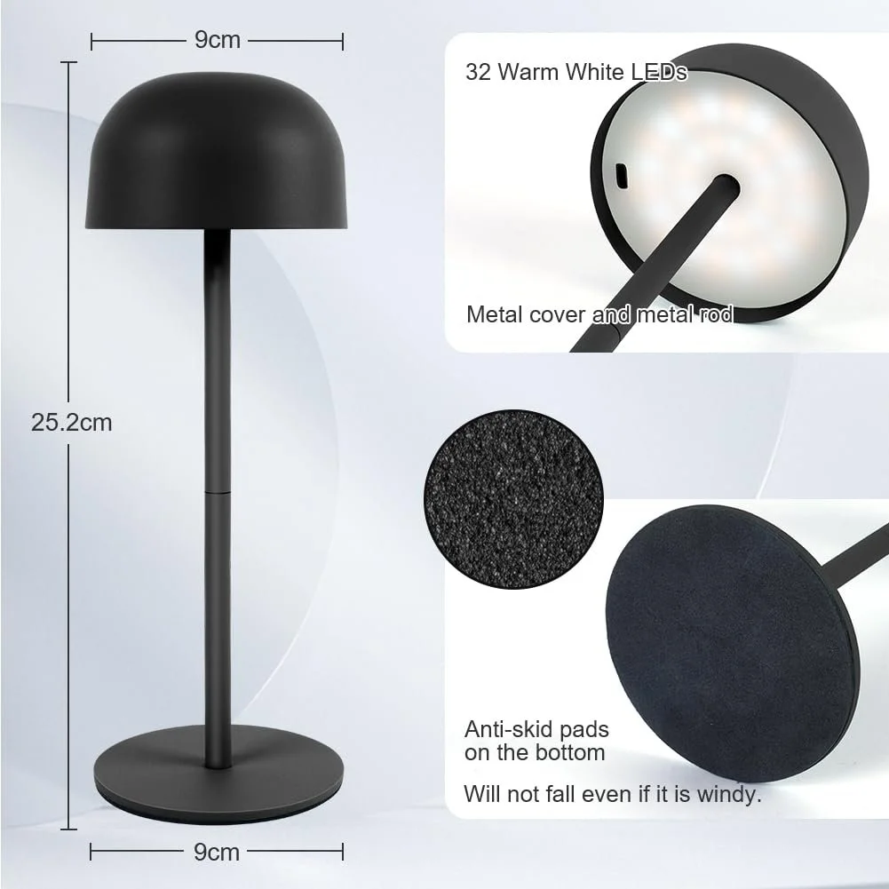 Настільна лампа HOTUT LED акумуляторна регульована висота сенсорна з димуванням Чорна, фото №2