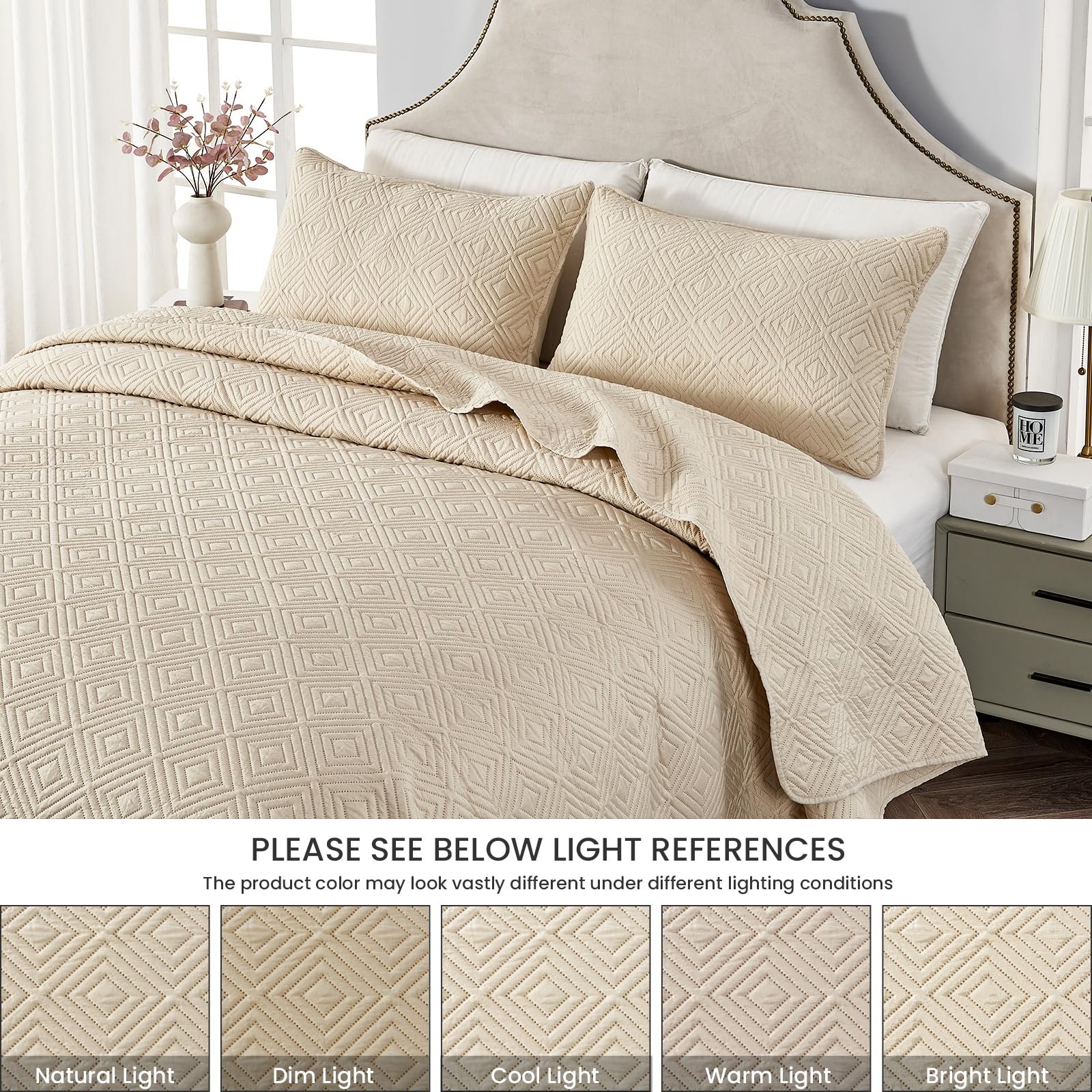 Покрывало Qucover 240 x 260 см, бежевый, набор с 2 наволочками 50 x 75 см, фото №2