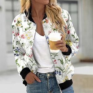Женская куртка-бомбер Лето Весна Спортивная Повседневная Цветочный узор Тонкая synthetic.ua - Фото 1