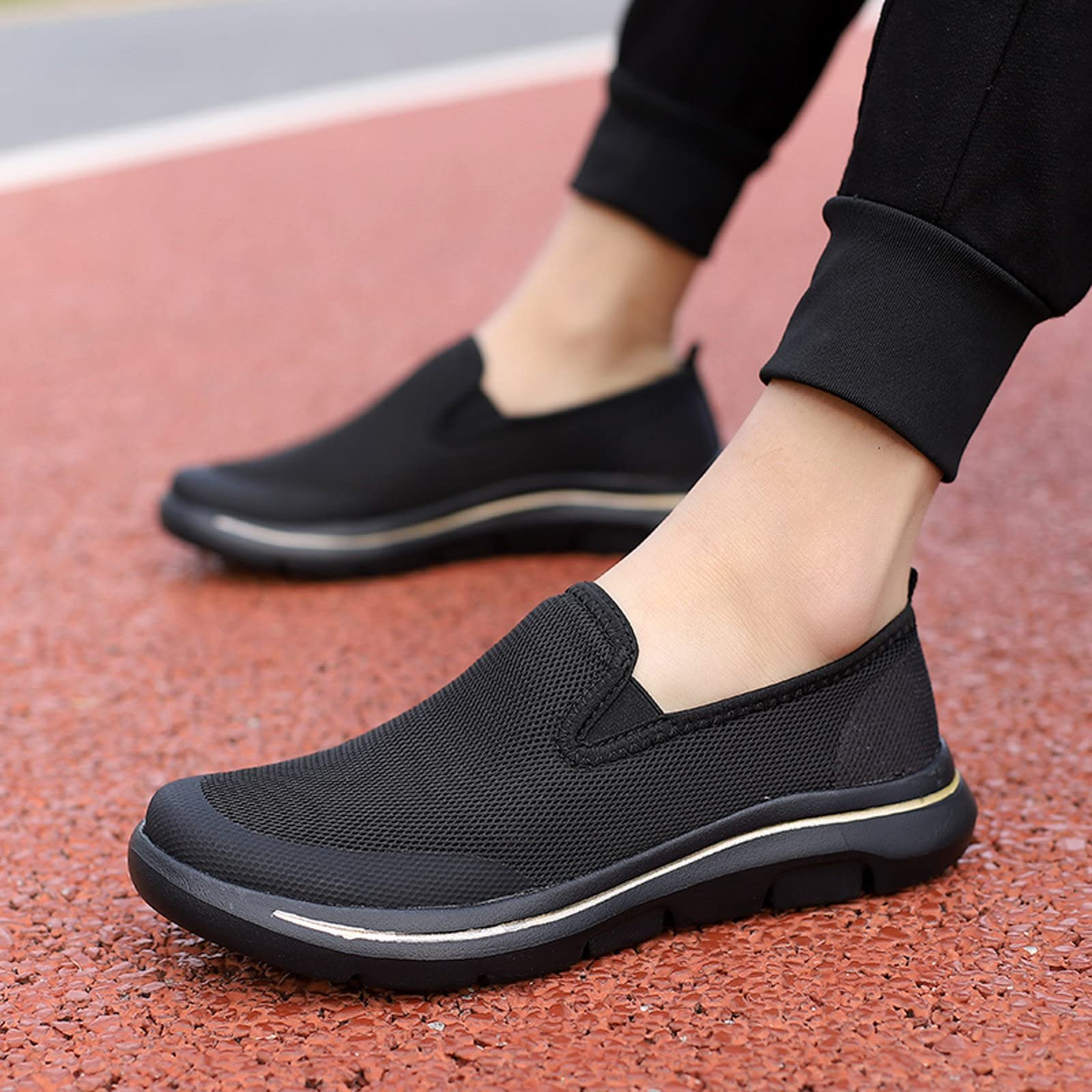 Чоловічі літні дихаючі сліпони PYUIYY з сітки, на товстій підошві, зручні, легкі, широкі, фото №4