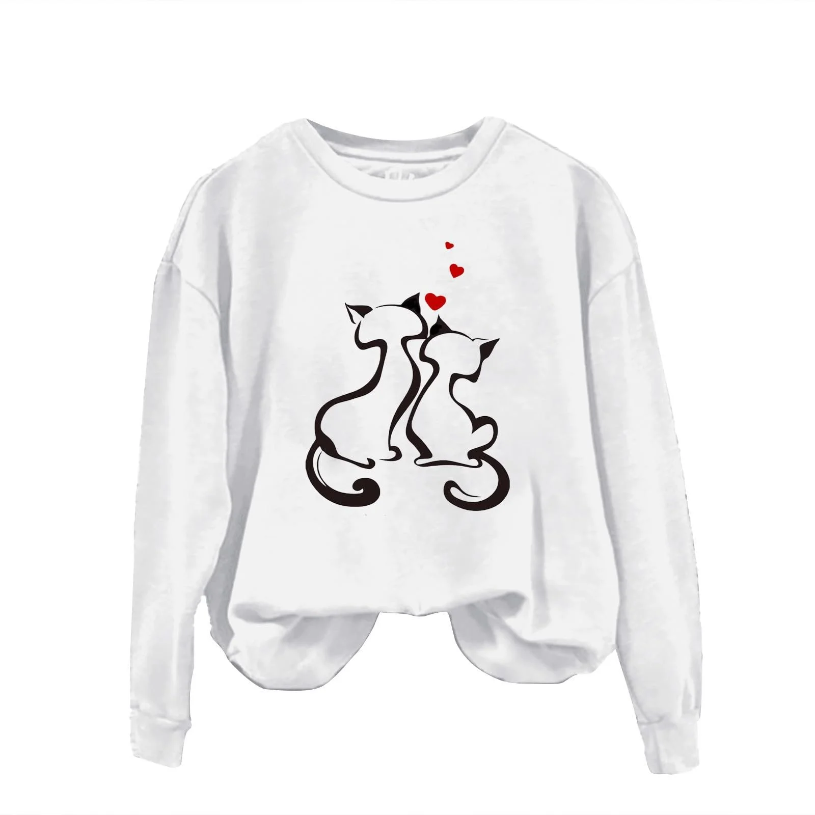 Свитшот Женский Valentine Heart 2025 Cute Cat с принтом, длинными рукавами, легкий, с круглым вырезом, пуловер, осенний, фото №2