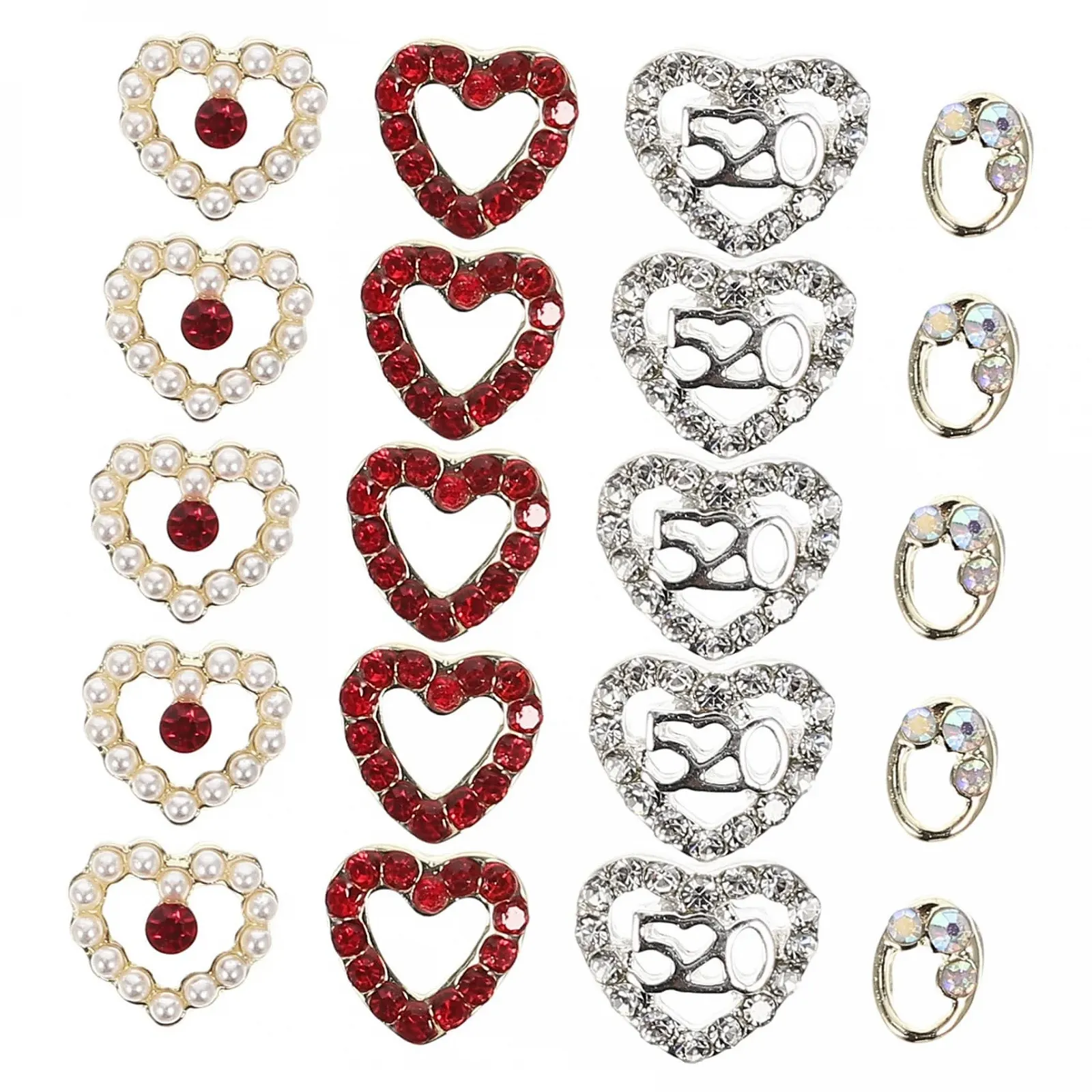 Украшения для ногтей Coheali, набор 4 шт., подвески-сердечки, стразы, 40 шт. * 4, фото №9