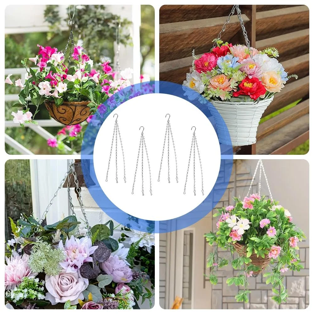 Ланцюжки для підвісних кошиків 4 шт. Метал 3-точкові 40 см Чорний, фото №7