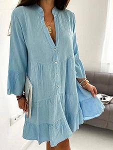 Женское короткое летнее платье из муслина CO65 цвет голубой размер 42/46 - Фото 1