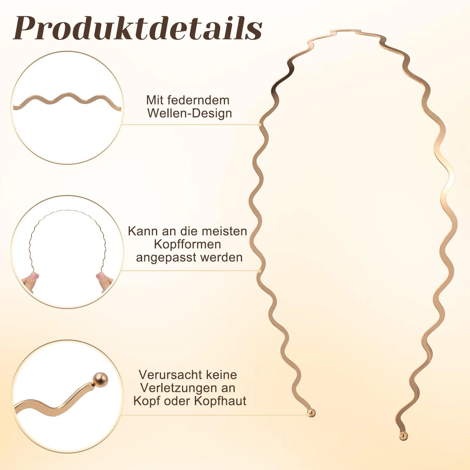 Обруч Метал Luxshiny Набір 3 шт. Хвилястий Золотий, фото №2