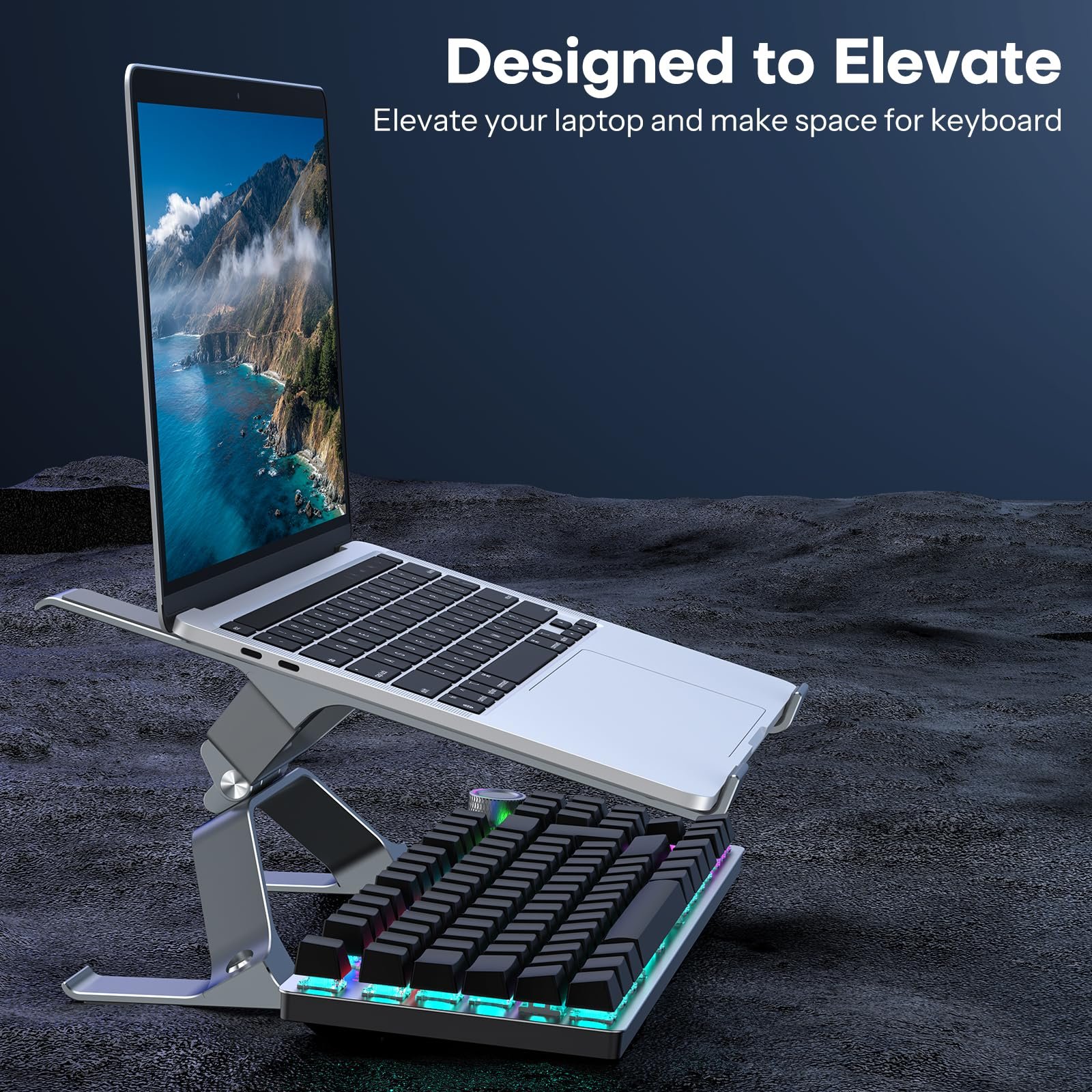 Подставка для ноутбука OMOTON Алюминиевая Регулируемая с вентиляцией Эргономичная Отсоединяемая Совместима с MacBook и всеми ноутбуками (12-17.3 дюймов), фото №7