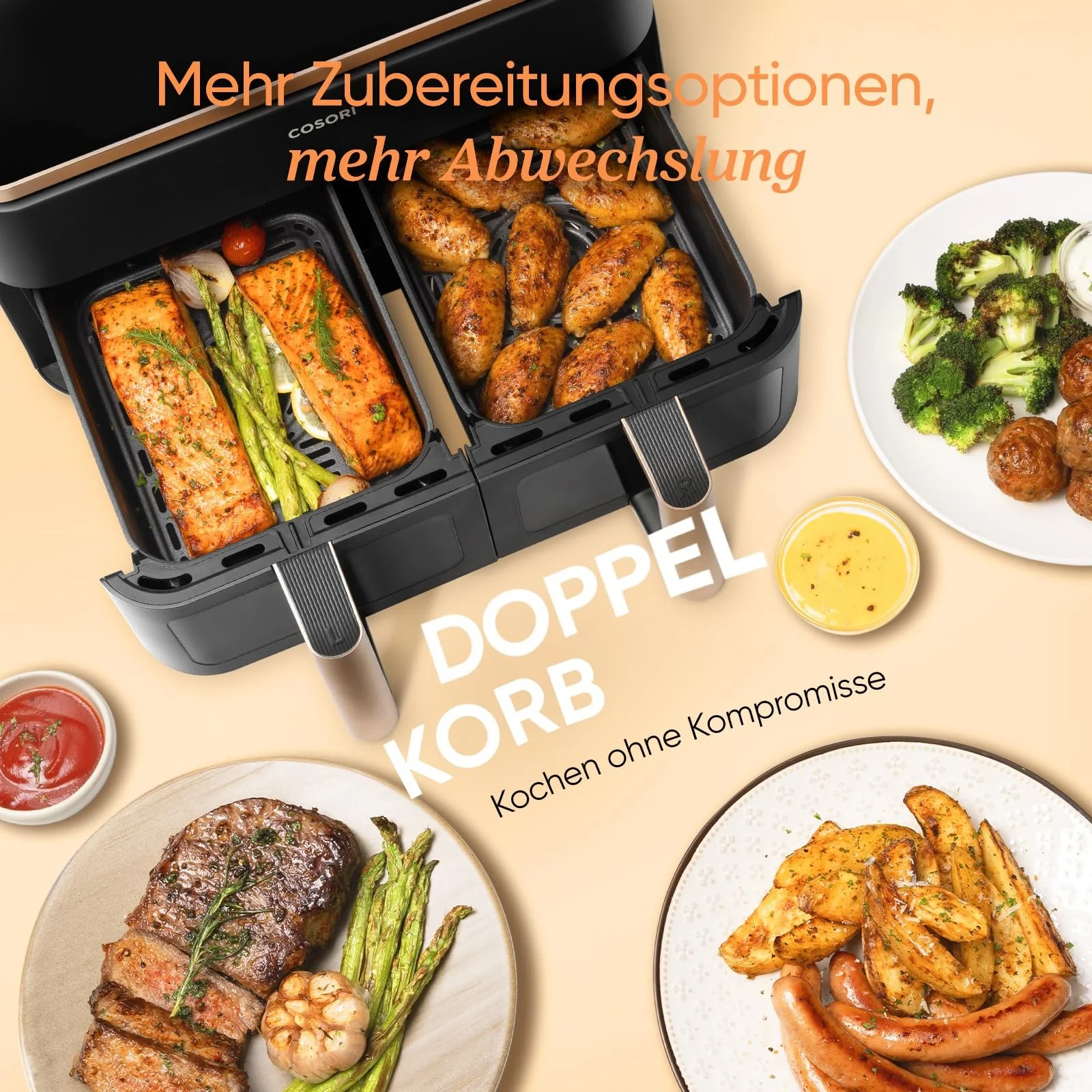 Мультипіч COSORI Dual Zone XXL 8.5 л 6-в-1 з оглядовим вікном та двома камерами, фото №6 Мультипіч COSORI Dual Zone XXL 8.5 л 6-в-1 з оглядовим вікном та двома камерами, фото №6