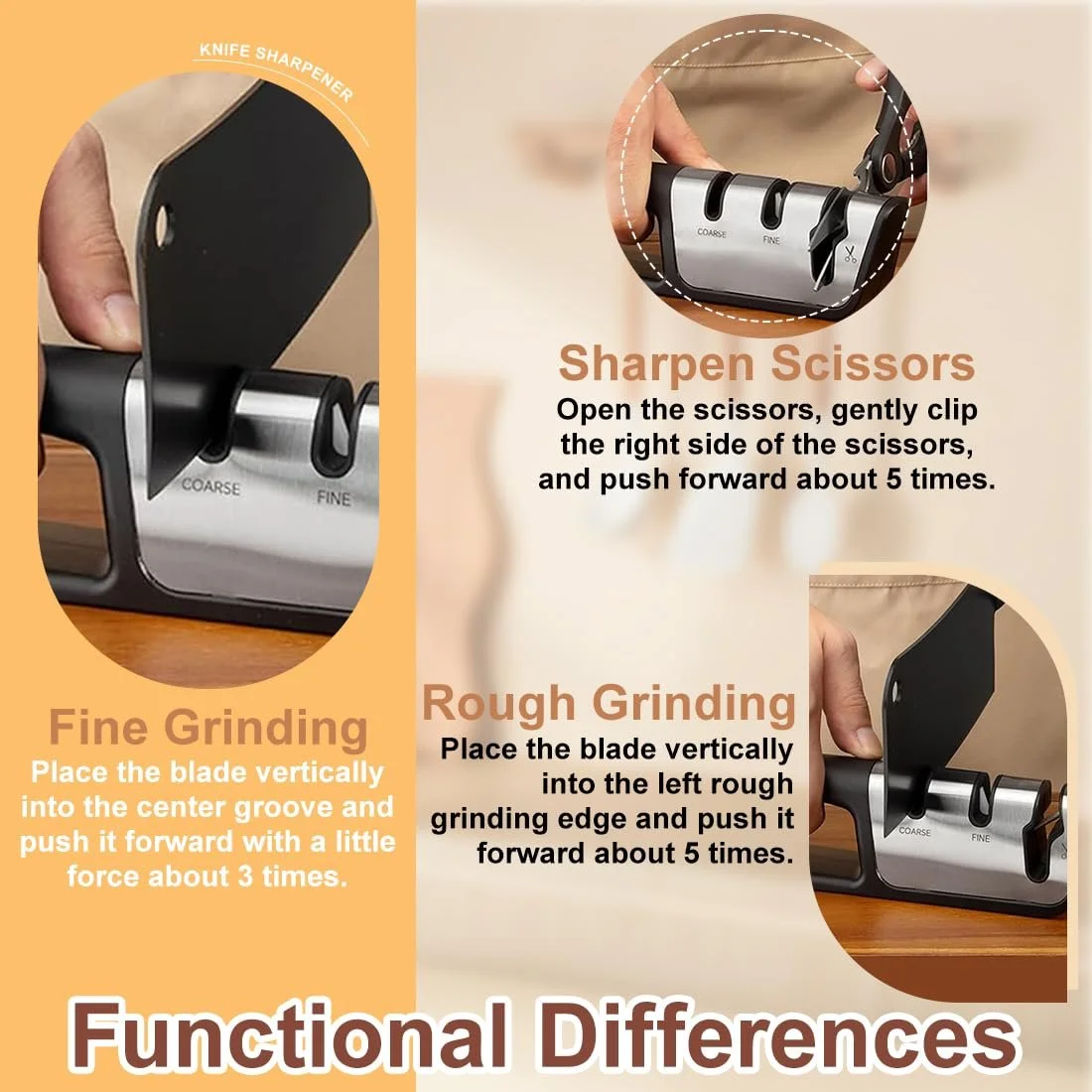 Точило для ножів ручне 3-ступеневе ергономічне з нековзною основою, фото №4