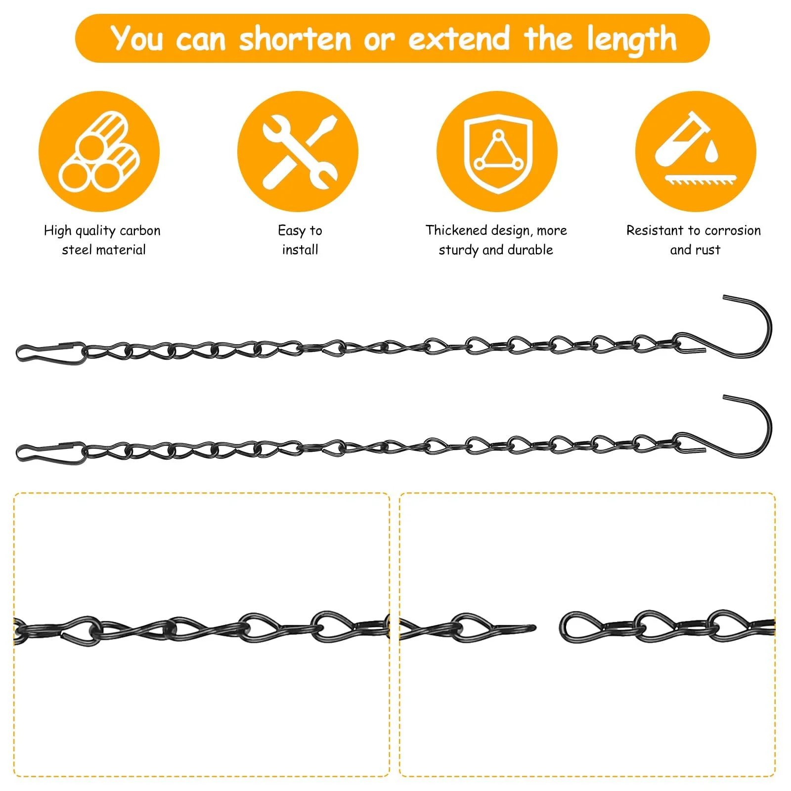 Ланцюги для підвісних кошиків 6 шт. 50 см металеві з гачками, фото №3