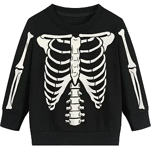 Джемпер детский для мальчиков на Хэллоуин Pumpkin Хлопковая толстовка свитшот Светящийся скелет Рубашка с длинными рукавами Топы 2-7 лет - Фото 1