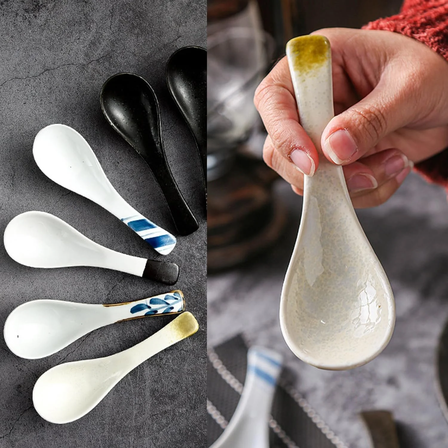 Ложка Керамическая Набор 5 шт, Ретро Китайская Ложка для Рамен Супа, Японская Ложка для Супа, Азиатские Столовые Приборы для Рамен Лапши, Бытовая Ложка для Супа Белый, фото №9