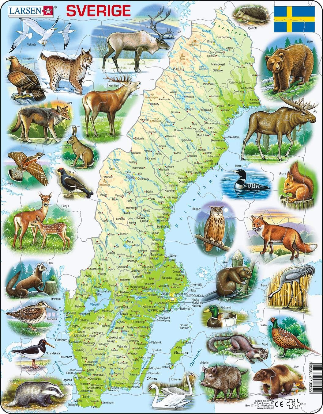 Пазл Larsen Sweden Physical Puzzle with Animals 71 Piece, фото №1