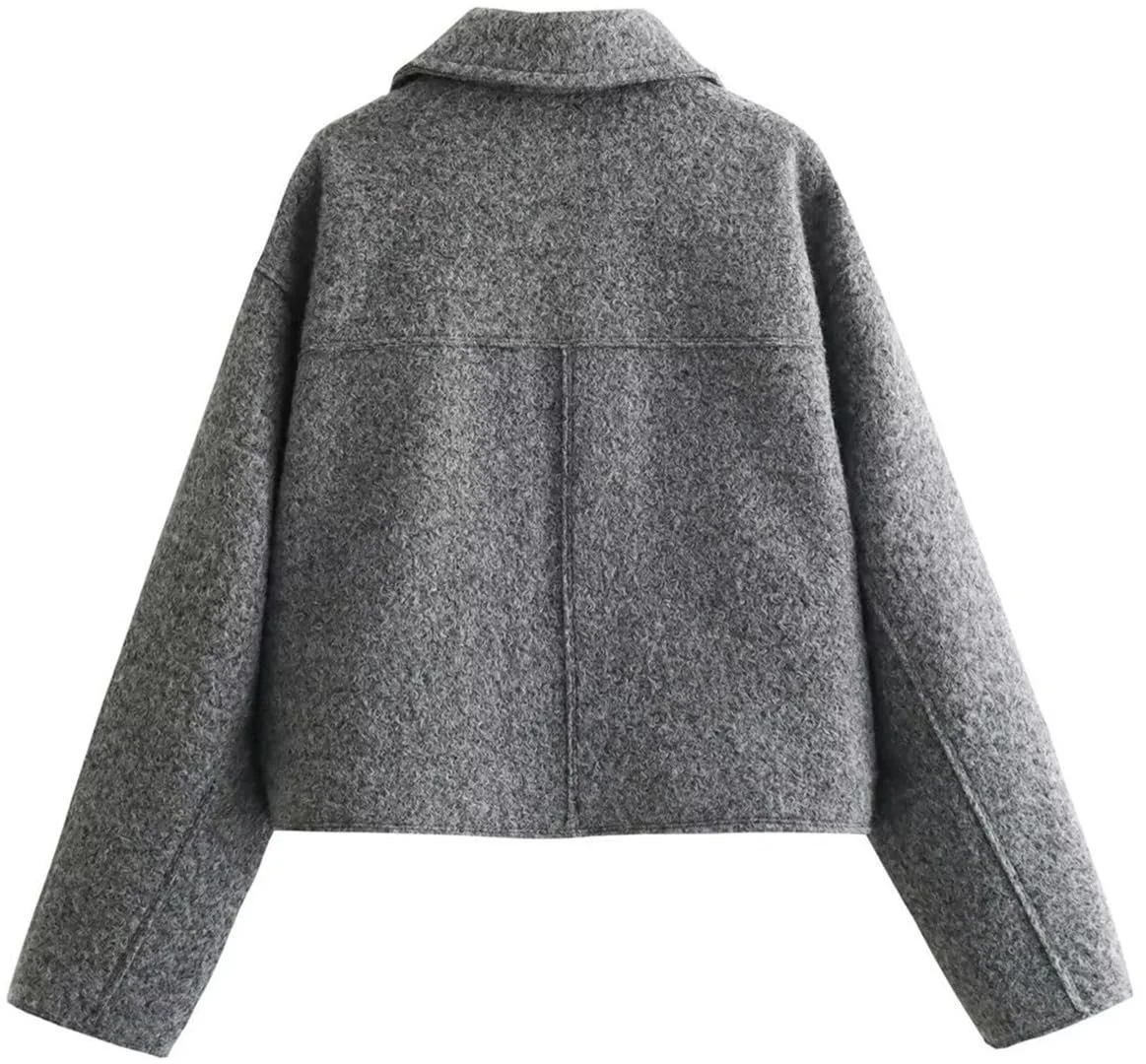 Коротка вовняна куртка Silver Basic Жіноча Повсякденна на блискавці, фото №2 Коротка вовняна куртка Silver Basic Жіноча Повсякденна на блискавці, фото №2