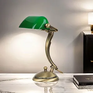 Настільна лампа Licht-Erlebnisse Banker Lamp латунь скло 28.5 см E14 60 Вт Art Nouveau Зелений - Фото 1