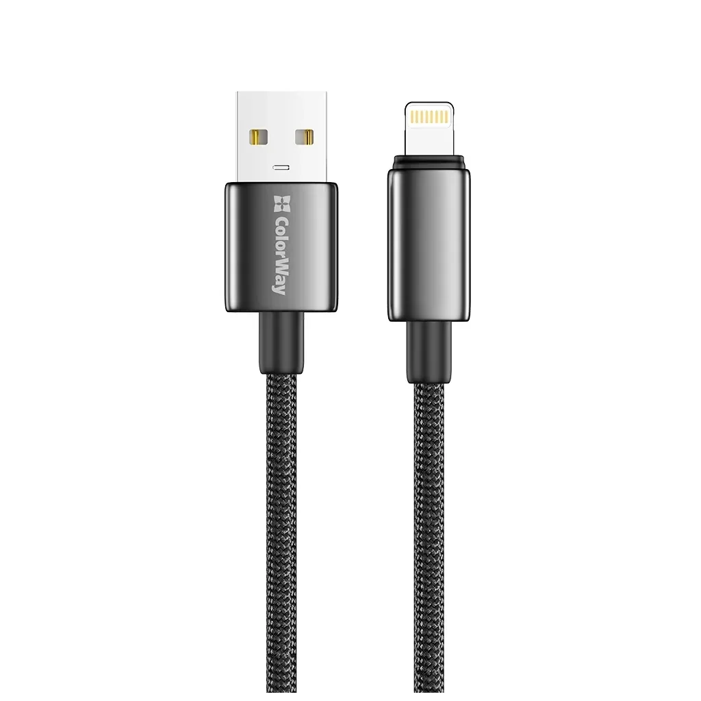 Дата кабель USB 2.0 AM to Lightning 2.0m 3A zinc alloy braided black ColorWay (CW-CBUL099-BK), фото №3 Дата кабель USB 2.0 AM to Lightning 2.0m 3A zinc alloy braided black ColorWay (CW-CBUL099-BK), фото №3