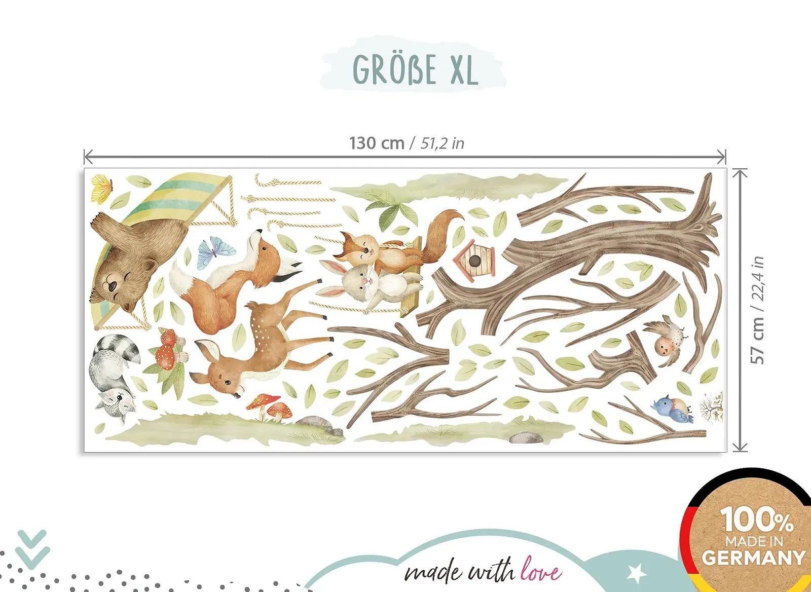 Наклейка на стену Little Deco DL5073 XL Лесные животные Медведь Лиса 140 x 98 см, фото №4