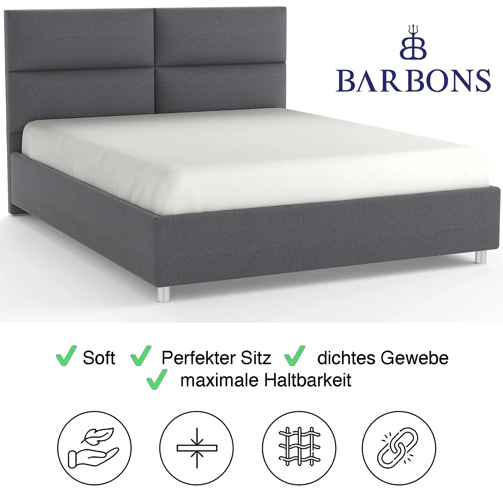 Простирадло на гумці BARBONS 180 x 200 см, зі 100% бавовни, сертифікована OEKO-TEX, фото №6