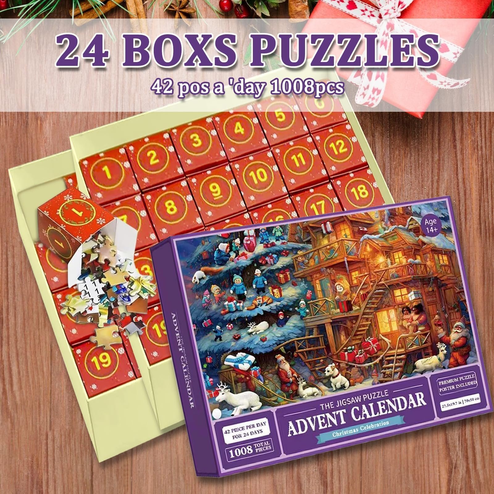 Пазл-адвент-календар Різдвяний 2025 1000 елементів 24 коробки, фото №5