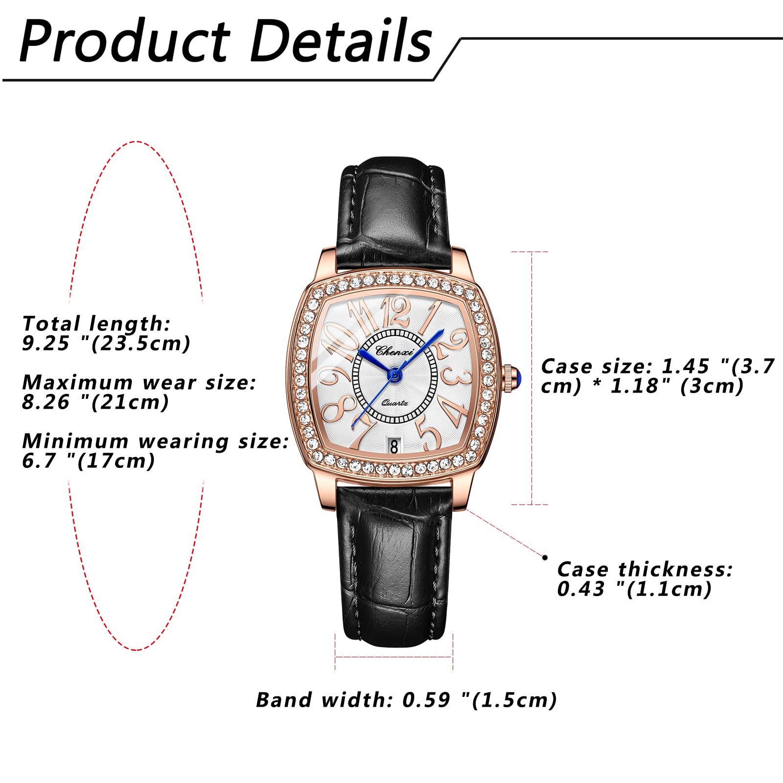 Жіночий Аналоговий Кварцовий Годинник JewelryWe Класичний Прямокутний/Круглий Календар дати Водонепроникний 30 м, фото №7