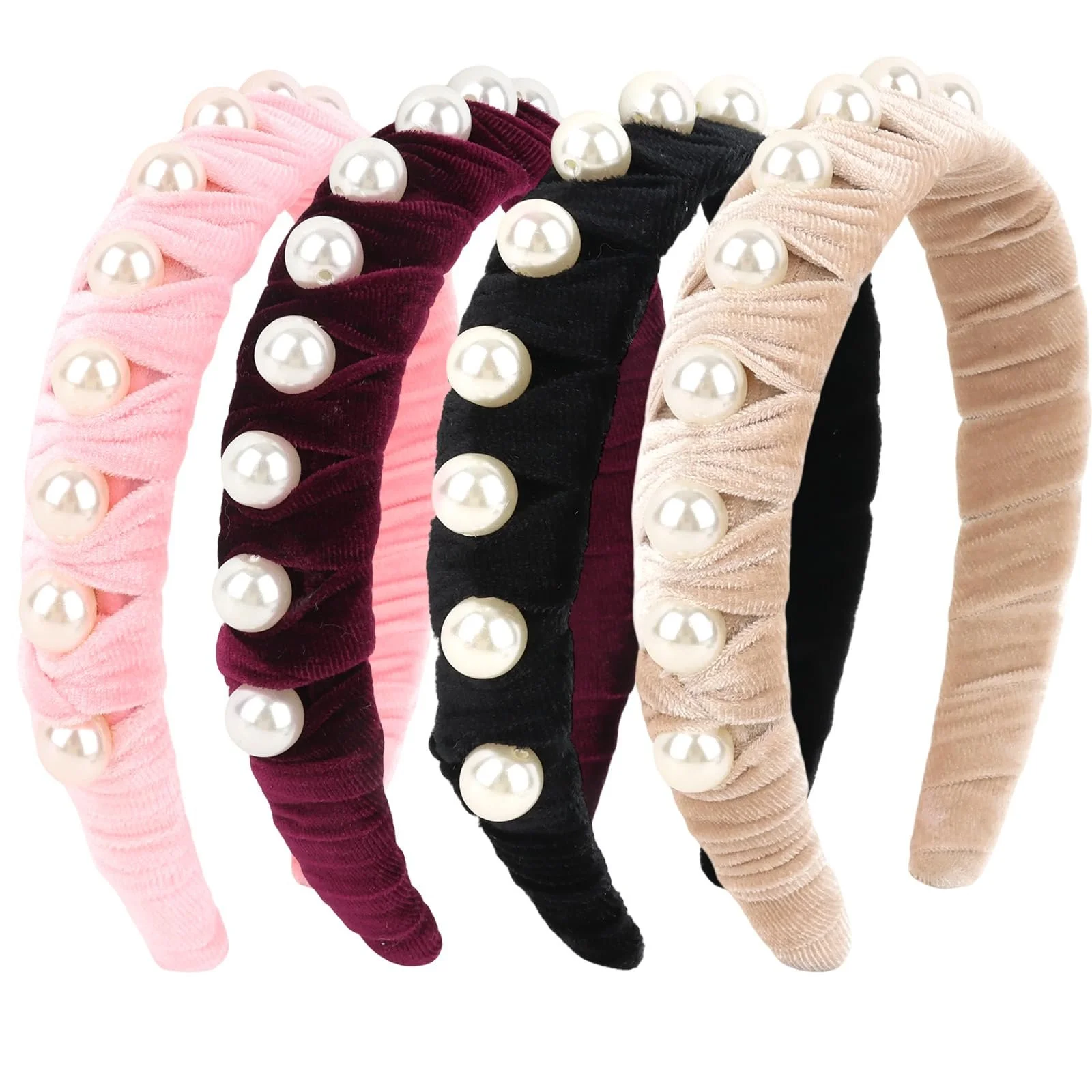 Обруч з перлинами для жінок, набір з 4 штук, червоний / рожевий / чорний / бежевий, фото №1