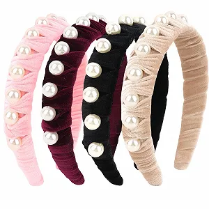 Обруч з перлинами для жінок, набір з 4 штук, червоний / рожевий / чорний / бежевий - Фото 1