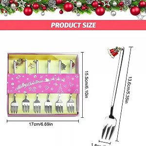 Набор из 6 десертных вилок из нержавеющей стали Рождественские вилки для торта Рождественская вилка для торта Фруктовые салатные вилки Рождественские столовые приборы для украшения праздничного стола Можно мыть в посудомоечной машине synthetic.ua - Фото 1