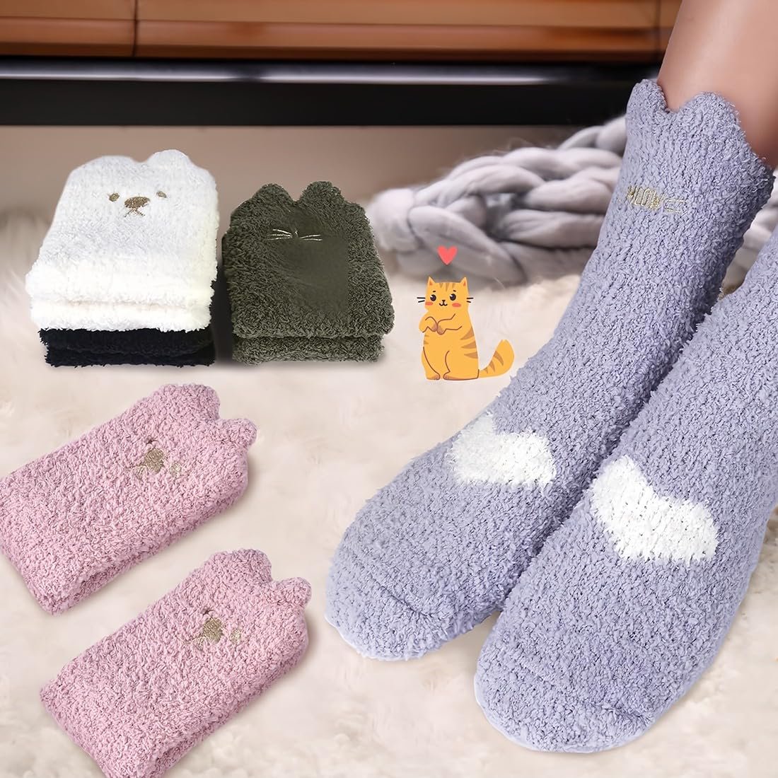 Носки с кошачьими лапками Snug Cuddly, 5 пар, зимние, пушистые, для дома, женские, подарок для девочек, рождественские носки, подарок на день рождения, фото №4