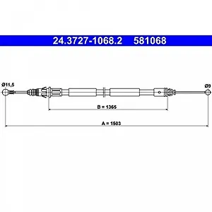Трос стоянкового гальма ATE 24.3727-1068.2 для NISSAN OPEL RENAULT VAUXHALL - Фото 1