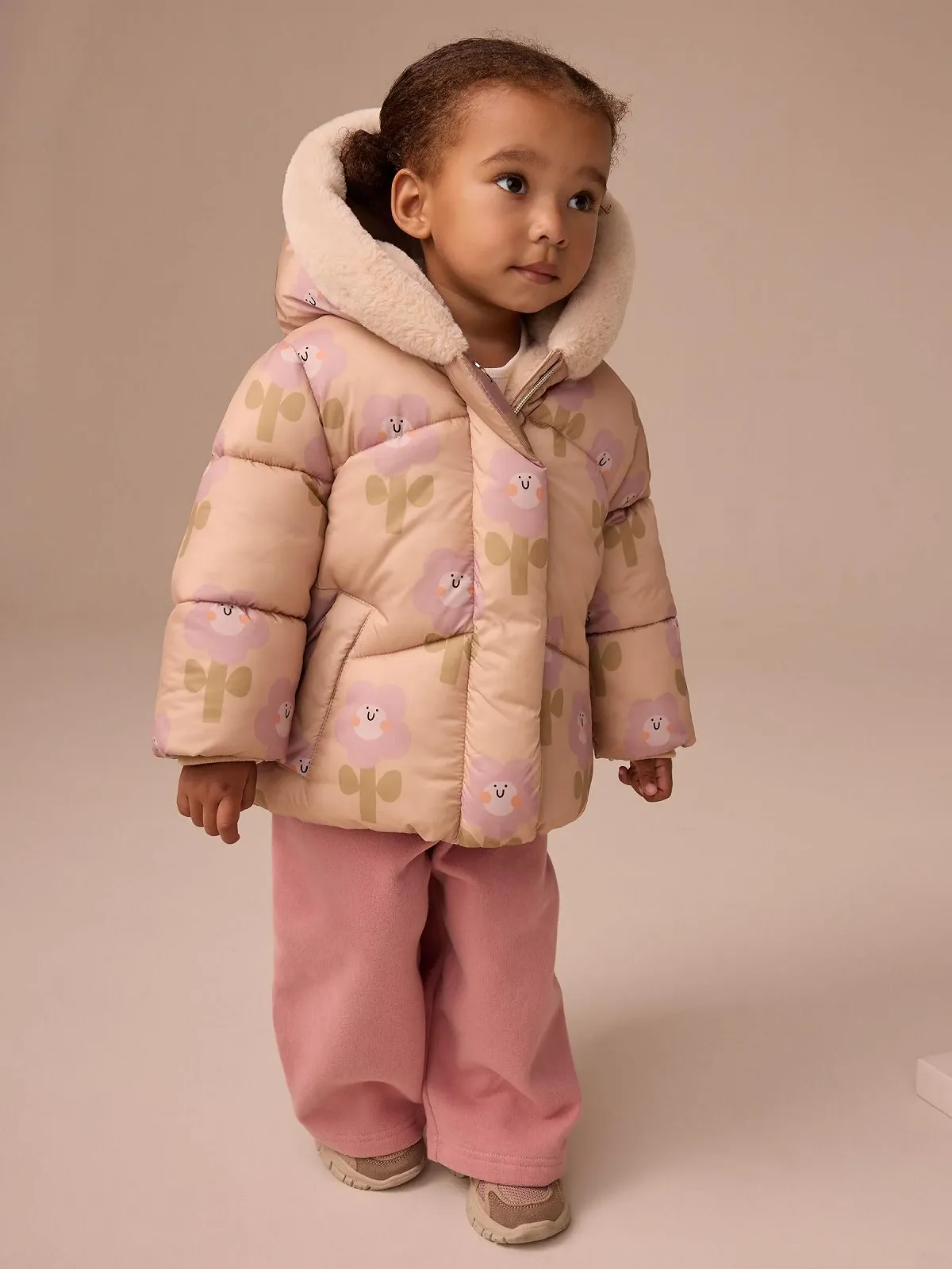 Водостійка стьобана куртка для дівчинки NEXT зі штучним хутром, фото №5