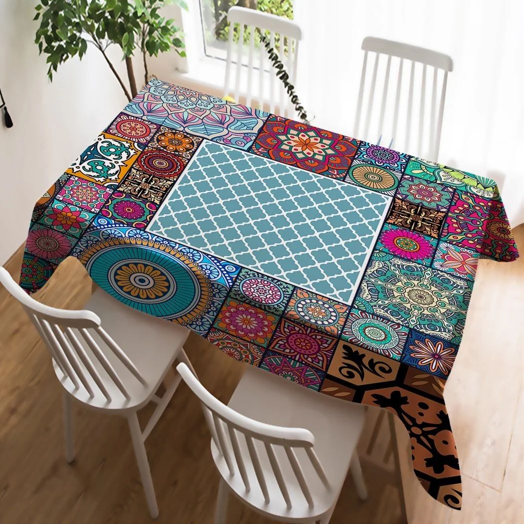 Скатертина Linen Easy Care Moroccan Geometry Psychedelic Mandala 100 x 140 cm, фото №1
