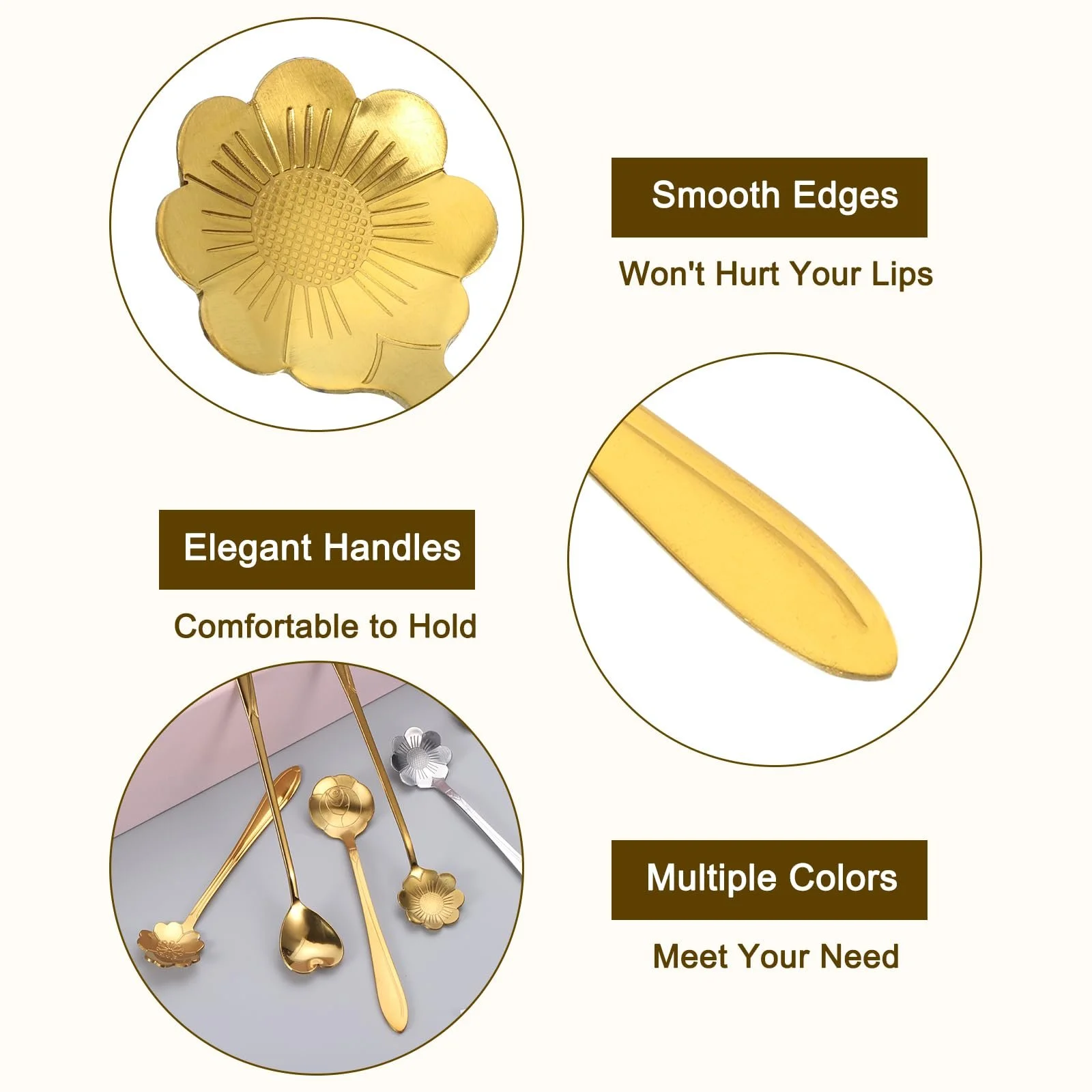 Ложка Кавова QUARKZMAN Нержавіюча сталь Квітка Соняшник Золотий, 4 шт, фото №3