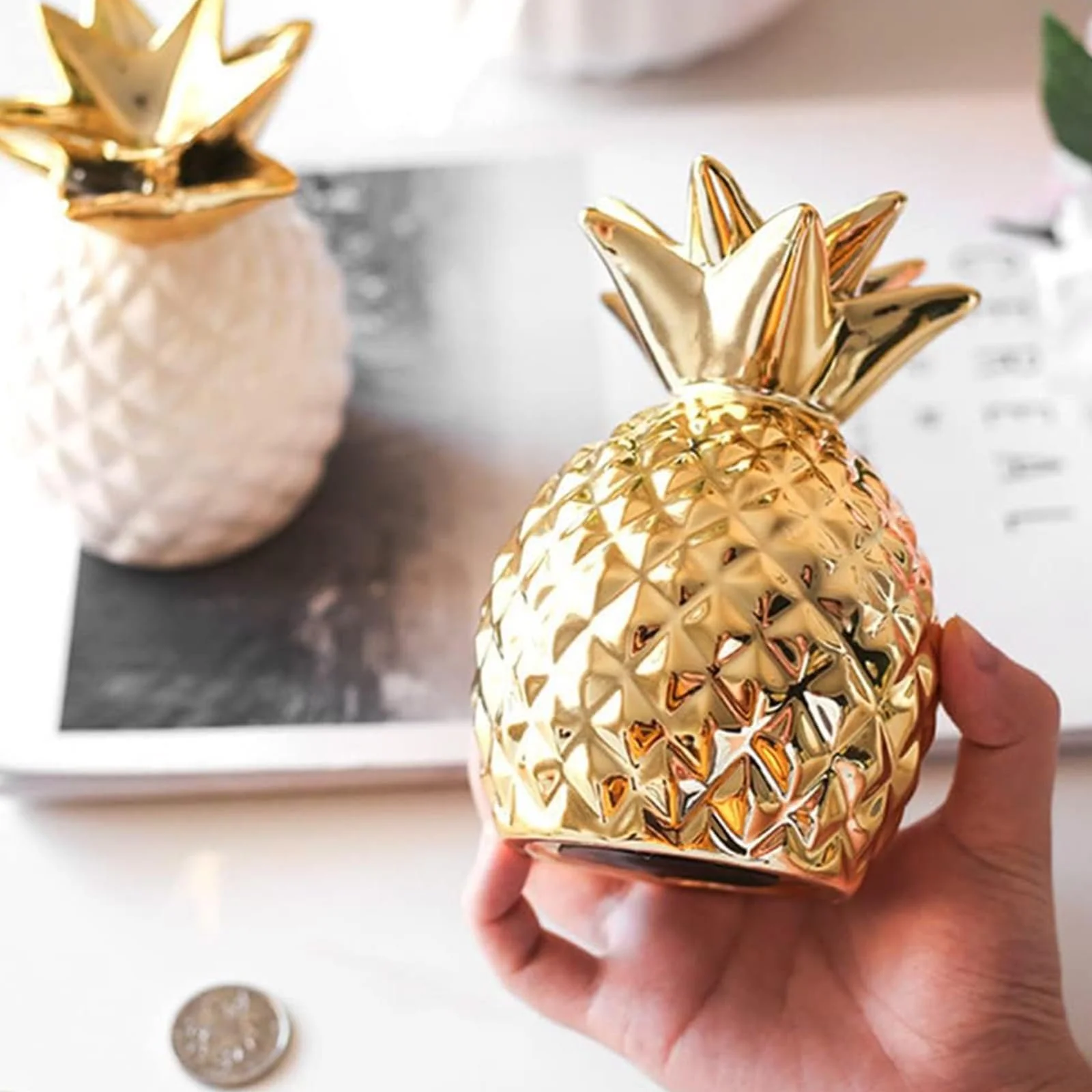 Скарбничка керамічна у формі ананаса Золота 13,5х9 см велика декоративна, фото №4