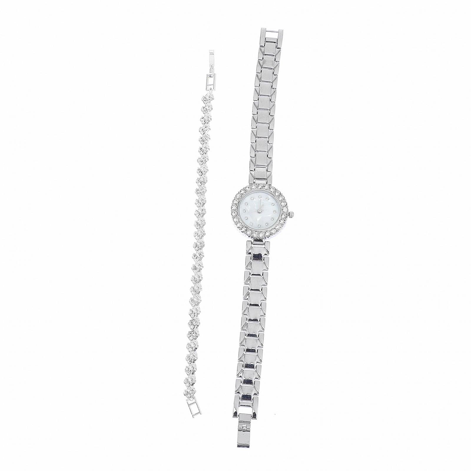 Набор Часы для женщин Healvian с браслетом Элегантный подарочный набор для свадьбы Стильный дизайн с нежным бриллиантовым мотивом, серебряный, фото №1