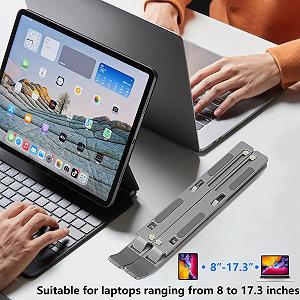 Подставка для ноутбука алюминиевая складная портативная 10-17 дюймов регулируемая черная synthetic.ua - Фото 1