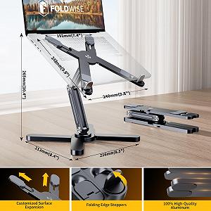 Подставка для ноутбука FoldWise X, алюминиевая, вращающаяся на 360 градусов, складная, регулируемая высота и угол, прочная, портативная, для ноутбуков 11-18 дюймов synthetic.ua - Фото 1
