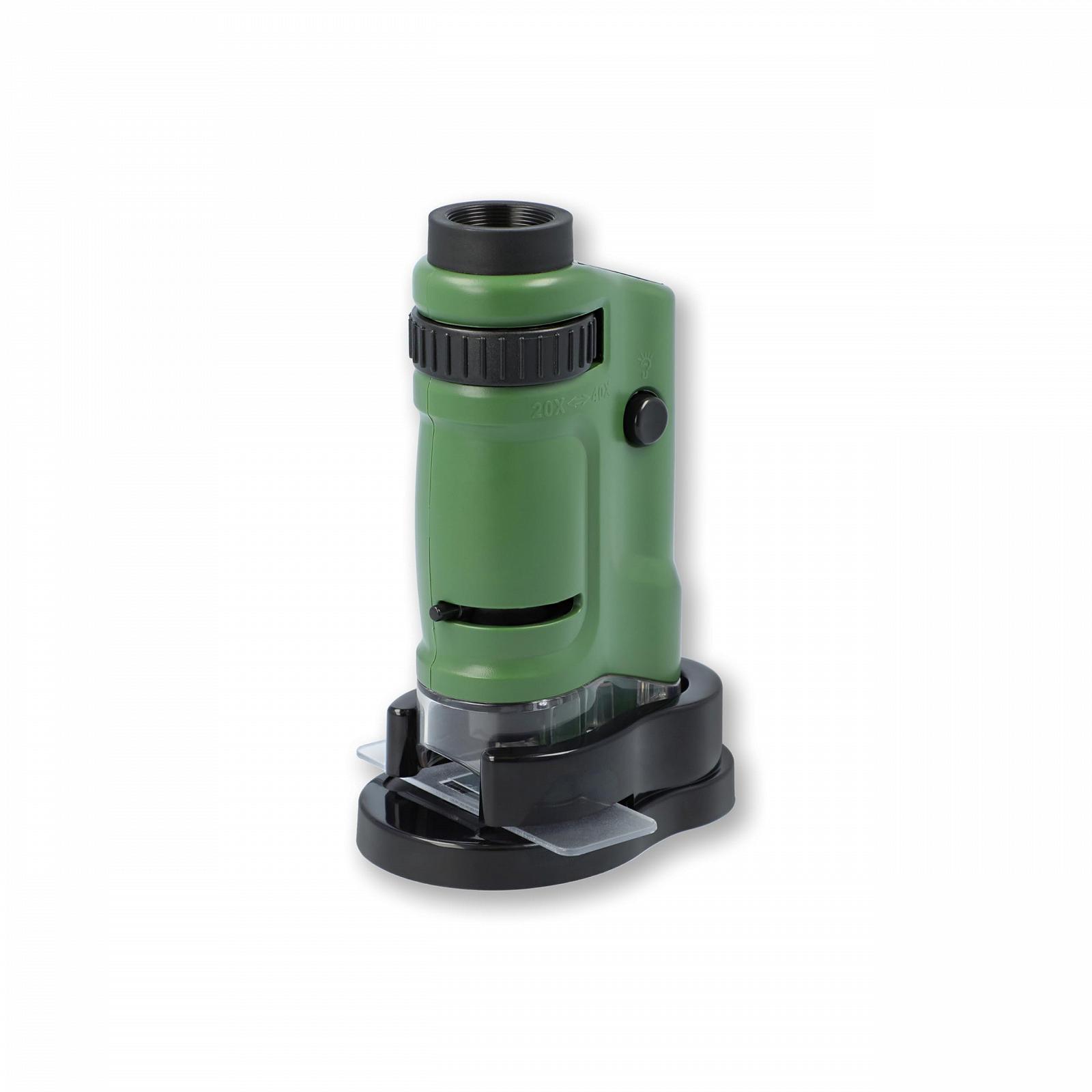 Микроскоп карманный Carson Microbrite 20-40x со светодиодной подсветкой, с 2 слайдами и базовой подставкой, фото №1