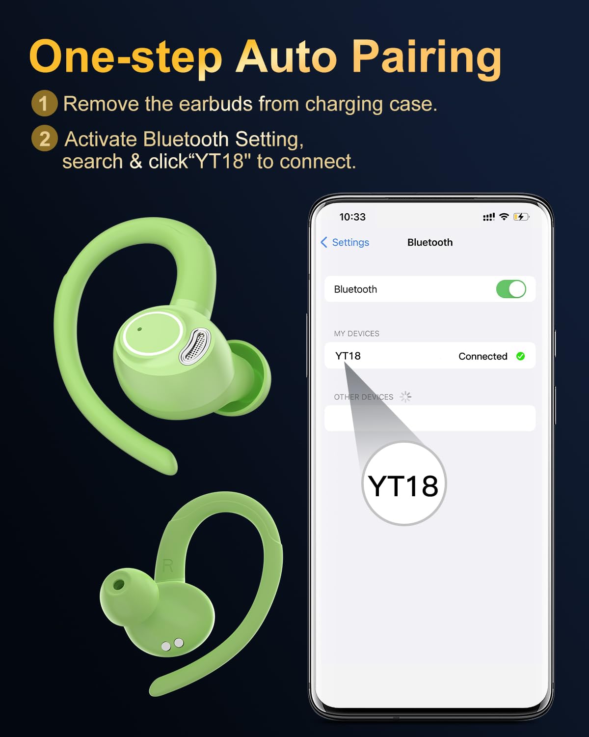 Навушники Bluetooth Спортивні Вкладиші Бездротові Bluetooth 5.3 HD Мікрофон, Видатний Звук, 40 Годин Відтворення, Комфортна Посадка, Подвійний Світлодіодний Дисплей, IP7 Водонепроникні Зелені, фото №7