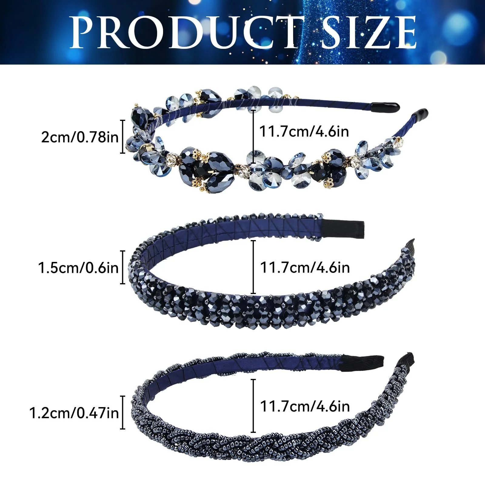 Обруч Набір з 3-х обручів з кришталевими стразами, фото №2