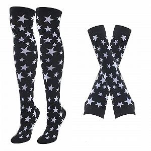 Гетры в полоску вязаные длинные носки выше колена полосатые гетры аксессуар для вечернего костюма набор 2 пары, черные звезды - Фото 1