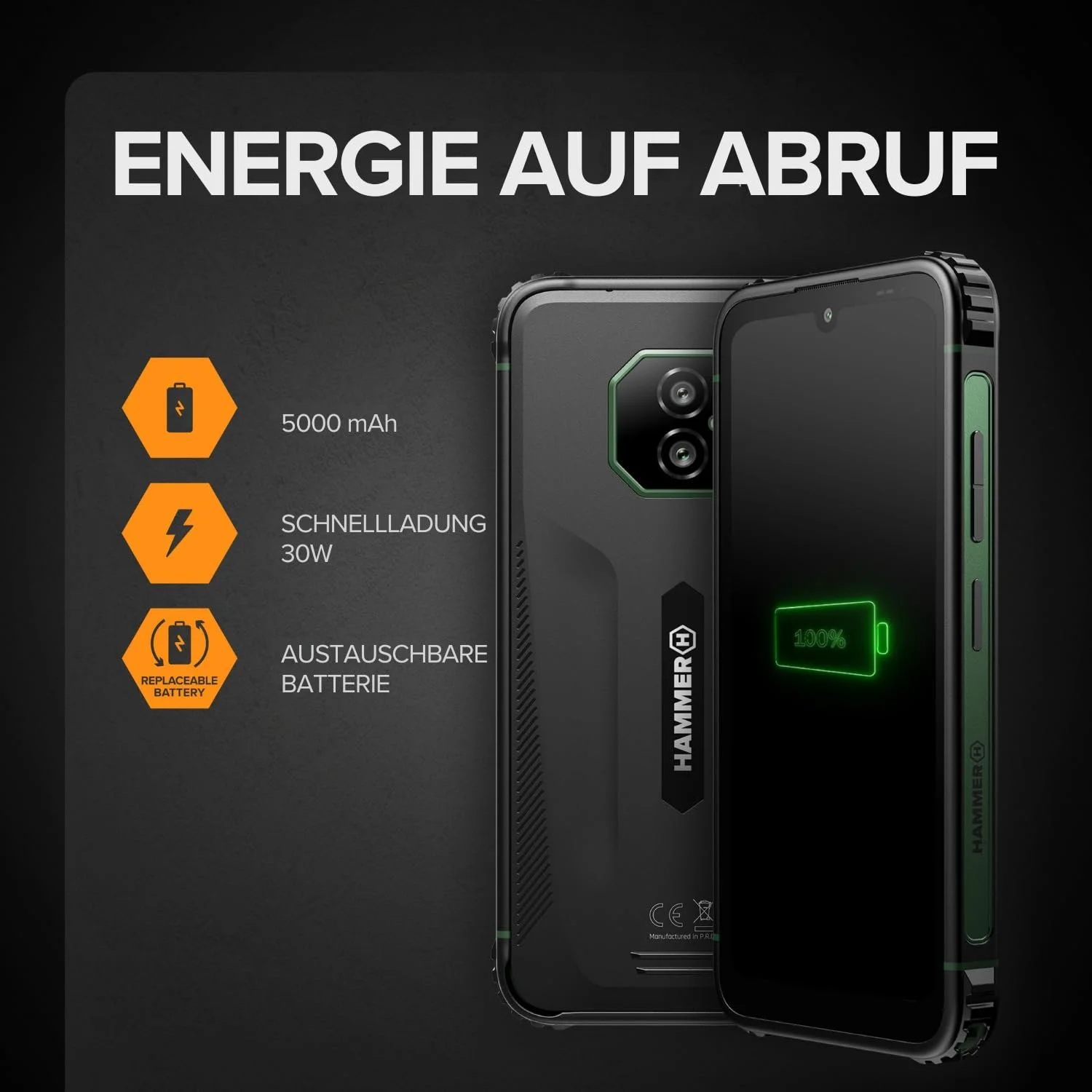 Захищений мобільний телефон Hammer Ranger 4G 6+8GB/128GB 6 дюймів IP69 5000mAh Dual SIM eSIM NFC Чорний, фото №3